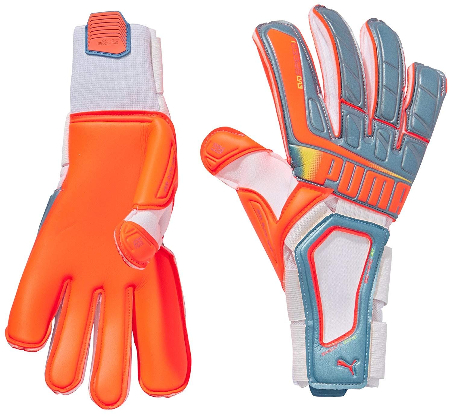 PUMA Evospeed 1.2 Soccer Goalkeeper Gloves Size 8 Sharks Blue-Fluro Peach-White