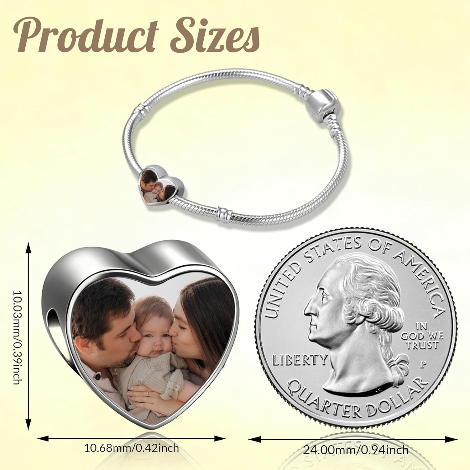 WBW Custom Photo Bracelet Charms Personalised Picture Heart Pendants Bead for Women Bracelet Necklace Valentine's Day, Birthday, Mother's Day for Mom Wife - Image 3