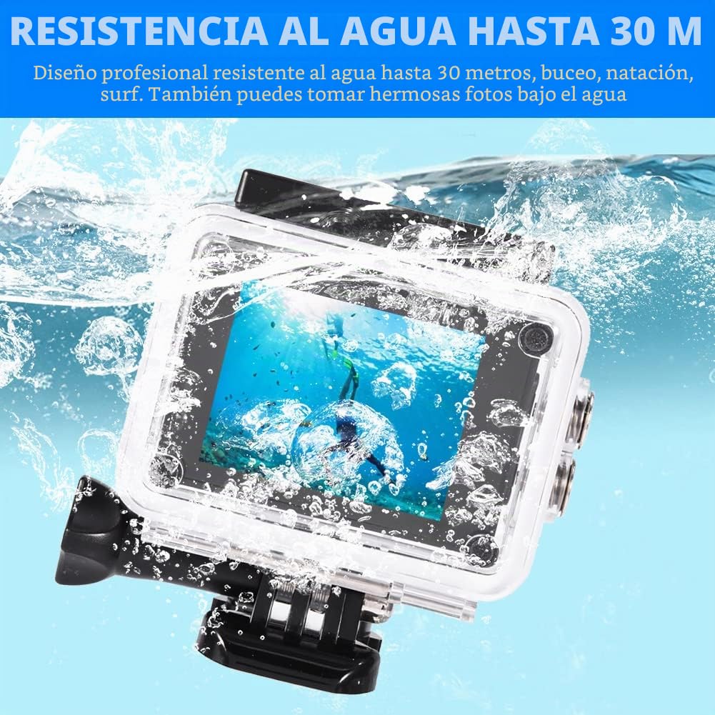 Topiky Cámara de acción 4K WiFi Impermeable 30m Deportes al Aire Libre Video DV Cámara 1080P Full HD LCD Mini videocámara con 900mAh Baterías Recargables y Accesorios de Montaje Kits(Negro)