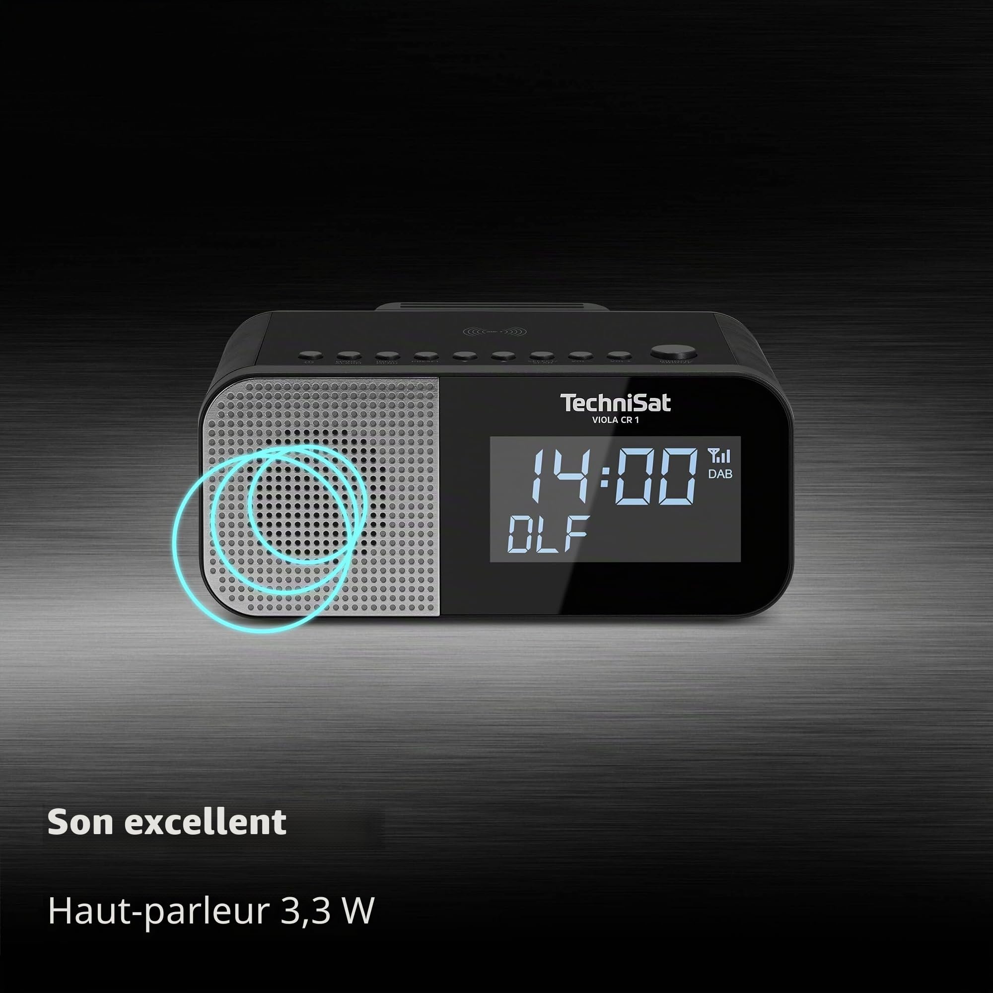 TechniSat Viola CR 1 - Dab+ Radio-réveil avec Chargement sans Fil | Dab, FM, Deux alarmes, Snooze, Mise en Veille, Fonction de Charge USB, Prise Casque, 3,3 W, écran 3,5", Bloc d'alimentation