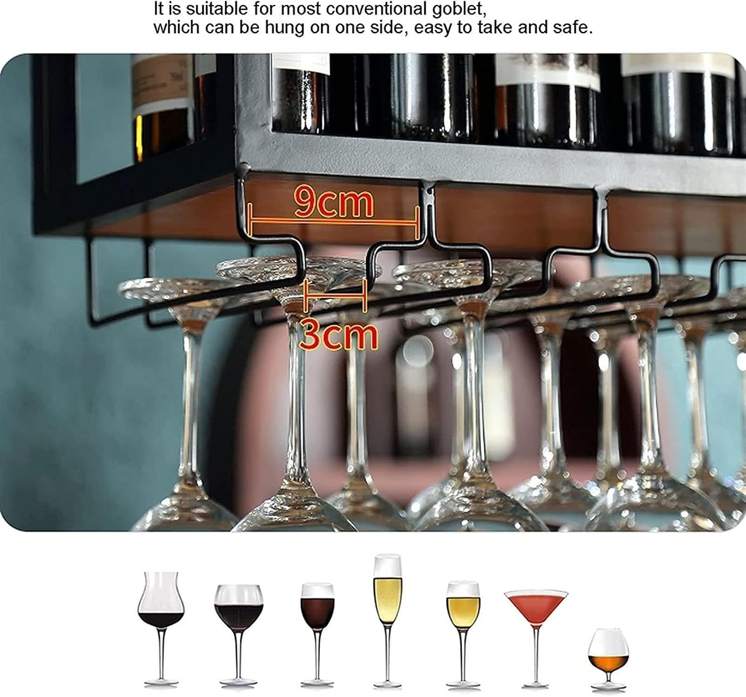 Hanging Wine Glass Holder - Ceiling Wine Rack Display Stand, Ceiling Floating Shelf, Hanging Display Stand/plant Stand, Wall-Mounted Home & Kitchen Wine Rack(120cm)