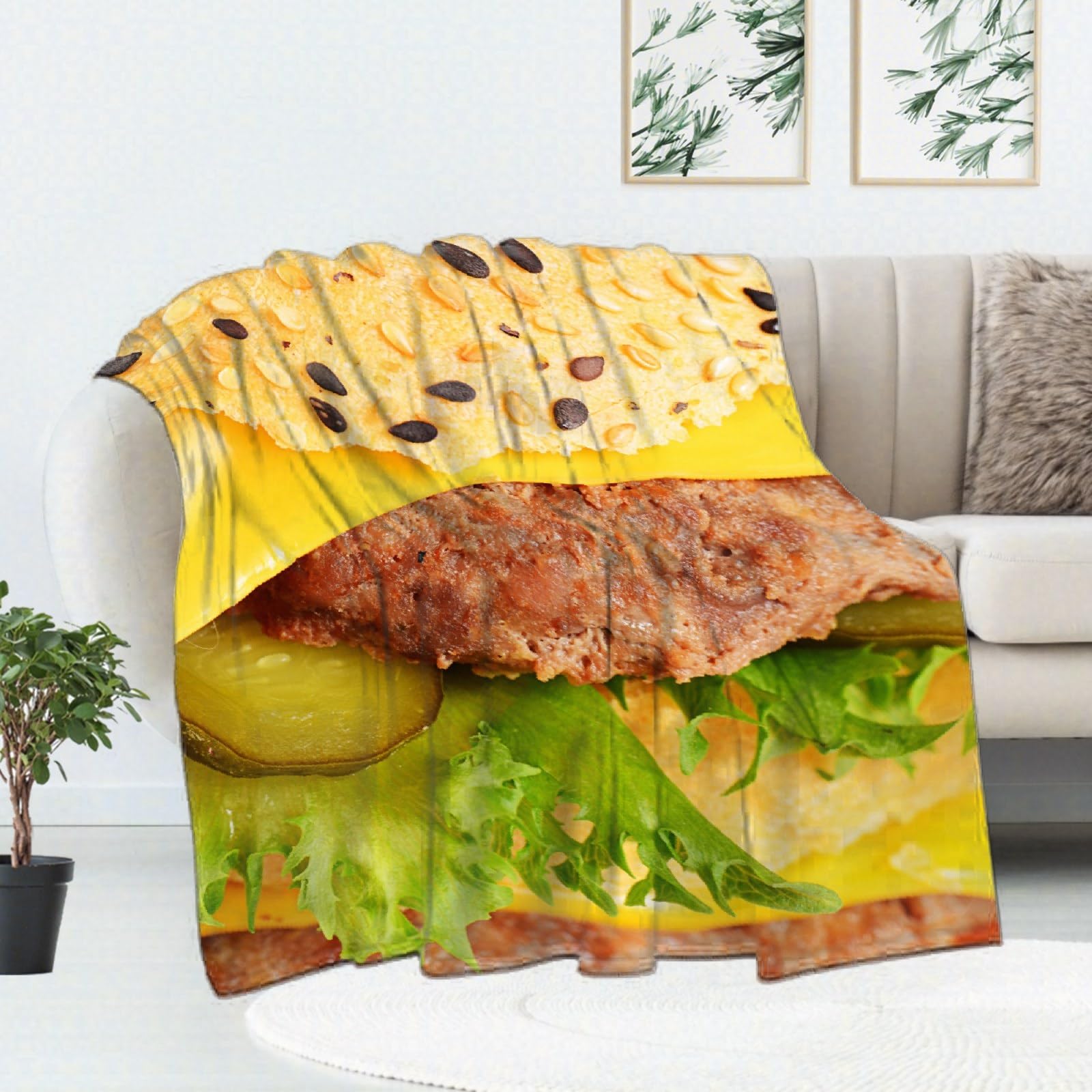 Hamburger Blanket, Hamburger Food Funny Blanket Gift for Toddler Infant or Newborn Throw Warm Cozy Soft Plush Lightweight Bedding 30