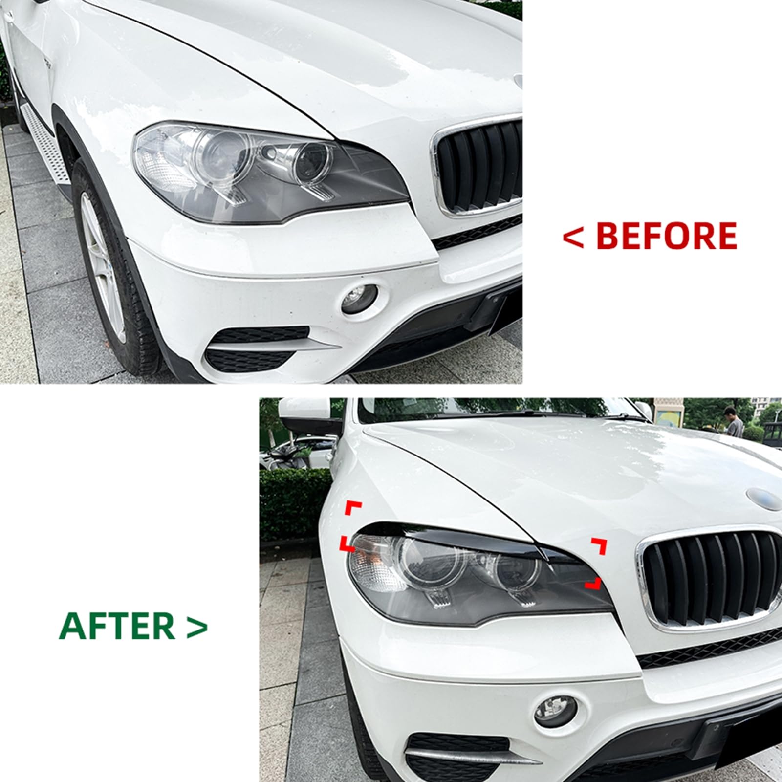 1 coppia di adesivi per paraurti e sopracciglio per fari anteriori per BMW X5 E70 08-13 nero lucido