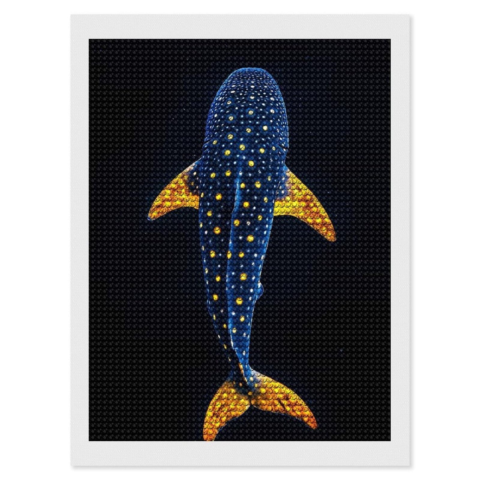 Junmoney Whale Shark in The Dark Ocean DIY Diamond Art Canvas Kit 12"x16", for Teens, Aesthetic Room Decor, Farmhouse Decor, Canvas Picture, Birthday Gift