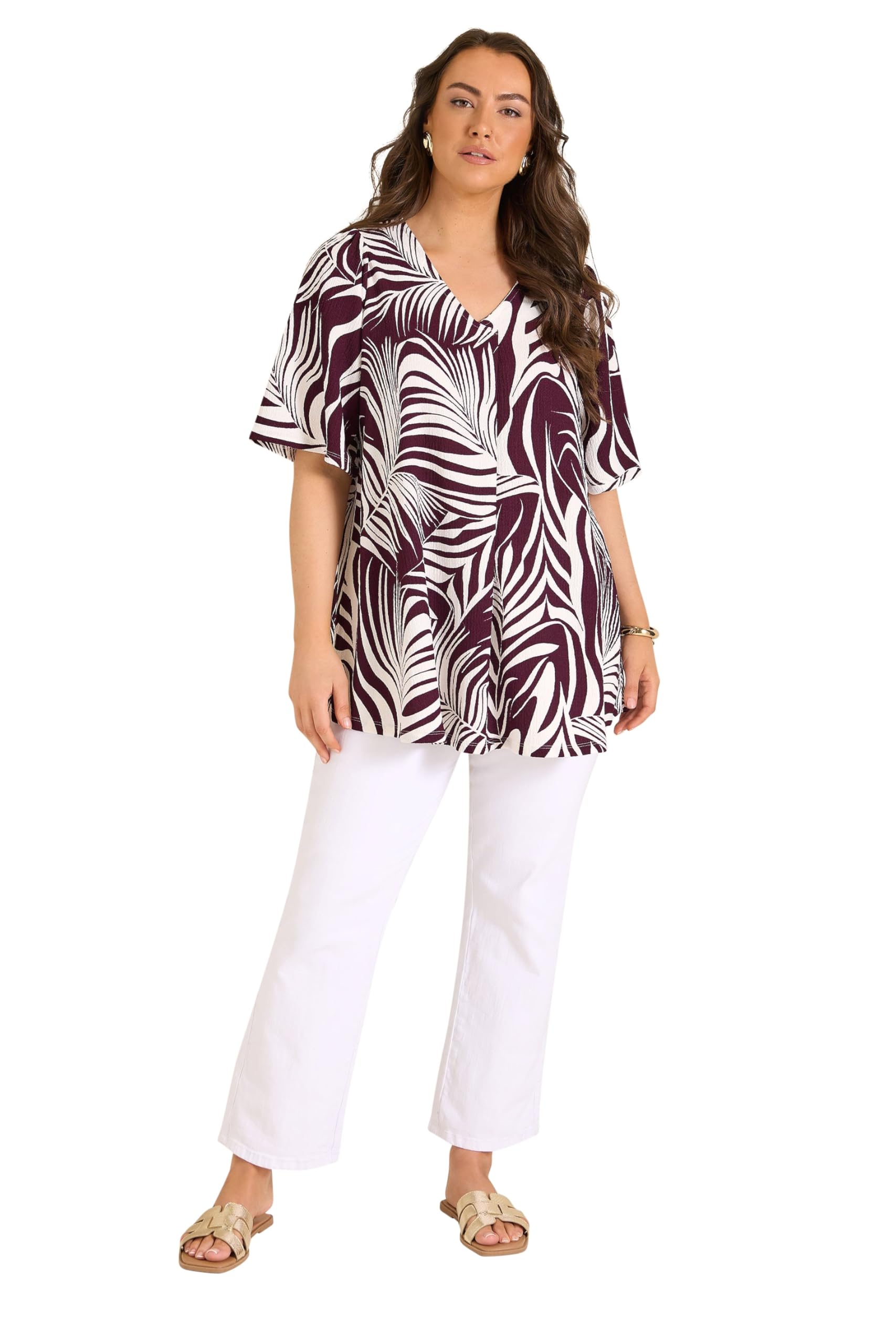 EVANS Curve Berry Red Palm Leaf Pleat Front Top - Women's - Plus Size Curve