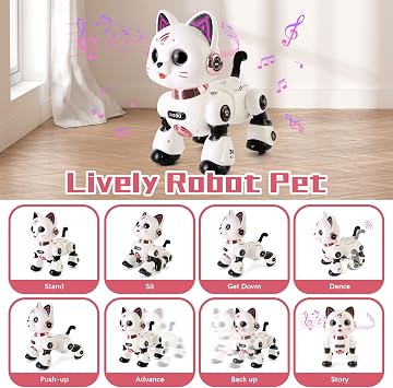 Remote Control Robot Cat Toy for Kids,Interactive Smart Dancing Robot Pet,Programmable RC Toy with Light and Sound,Toy Gifts for Kids Age 8+