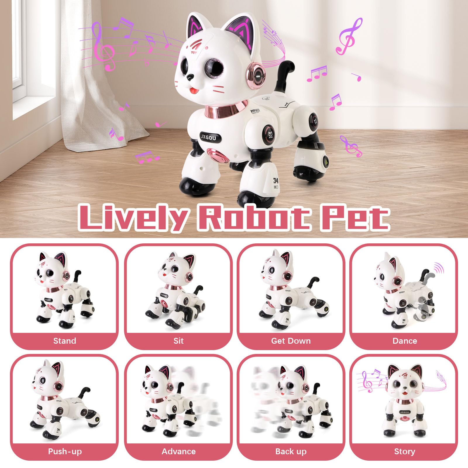 Ferngesteuerter Roboter Haustier Spielzeug,Interaktives Intelligentes Roboter Katze Kinder mit Licht und Sound,Programmierbares RC-Spielzeug Geschenke für Kinder ab 8 Jahren