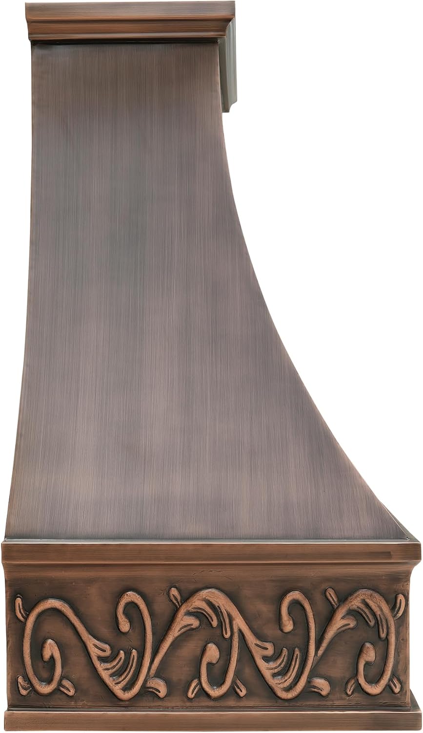 CT Copper Tailor Copper Vent Hood Island Mount,30.5'' W,36''H, 600 CFM Exhaust Fan,Stainless Steel Vent,LED Light,Dishwasher-Safe Baffle Filters,Smooth Texture-Medium Patina,VH26-7A1