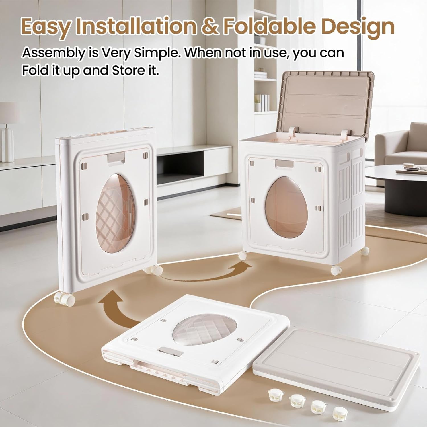 140L Large Laundry Hamper with Wheels and Lid, Foldable PP Material Clothes Storage Basket, Install-Free Portable Organizer for Bathroom Bedroom Balcony Apartment Dorm Home