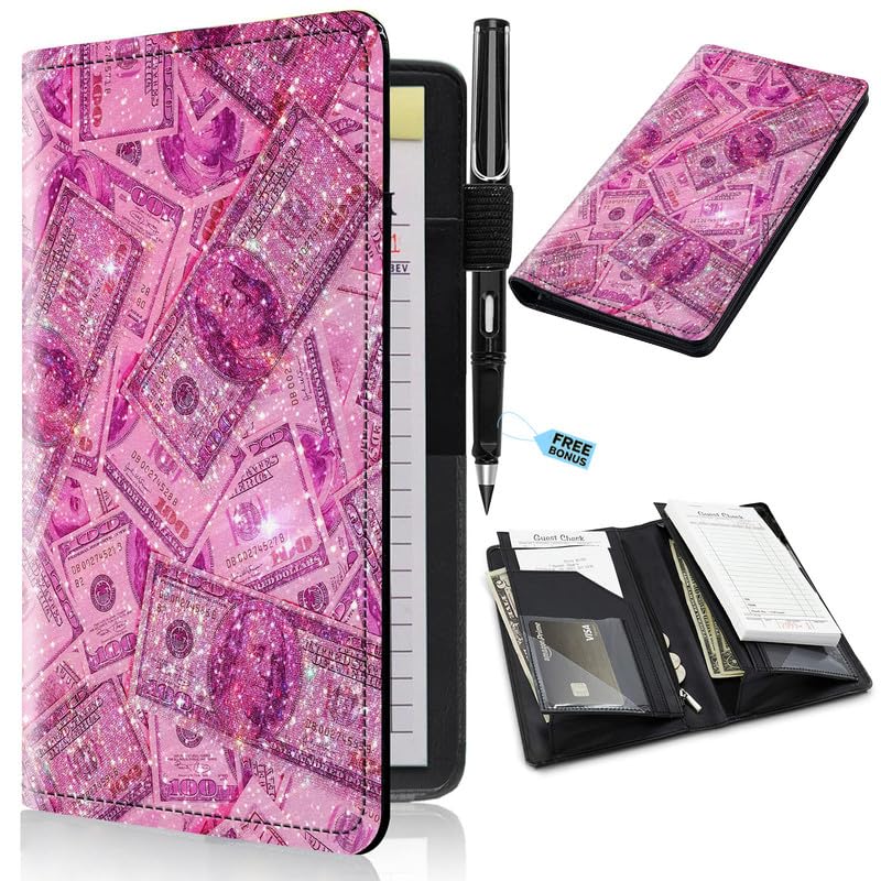 EDGFRTOIO Server Books 2nd Gen, 5x9 Waitress Book Server Wallet with Expandable/Zipper Pockets, Cute Serving Book Server Note Pads Holder Restaurant