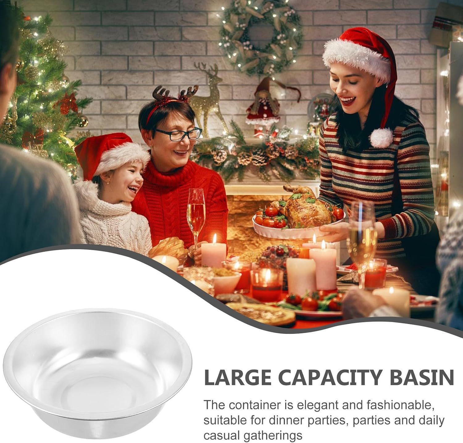 Large Aluminum Basin Bowl for Washing Rice, Mixing Batter