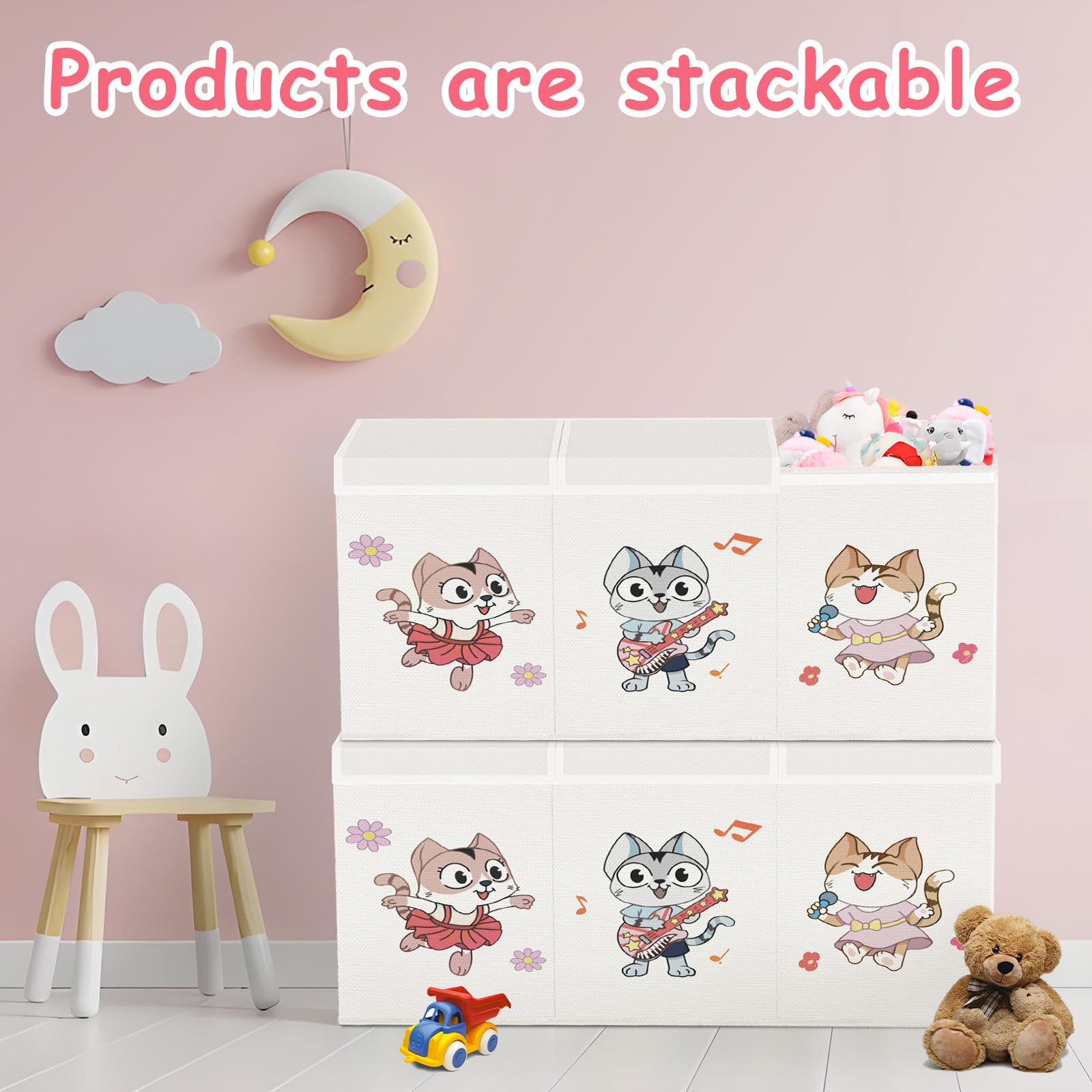 VERONLY Opbergdoos met deksel, groot, opbergdozen met handgrepen, 72 l, opvouwbare opbergdozen, stof voor kinderkamer, kleding, boeken, slaapkamer (grijs schaap