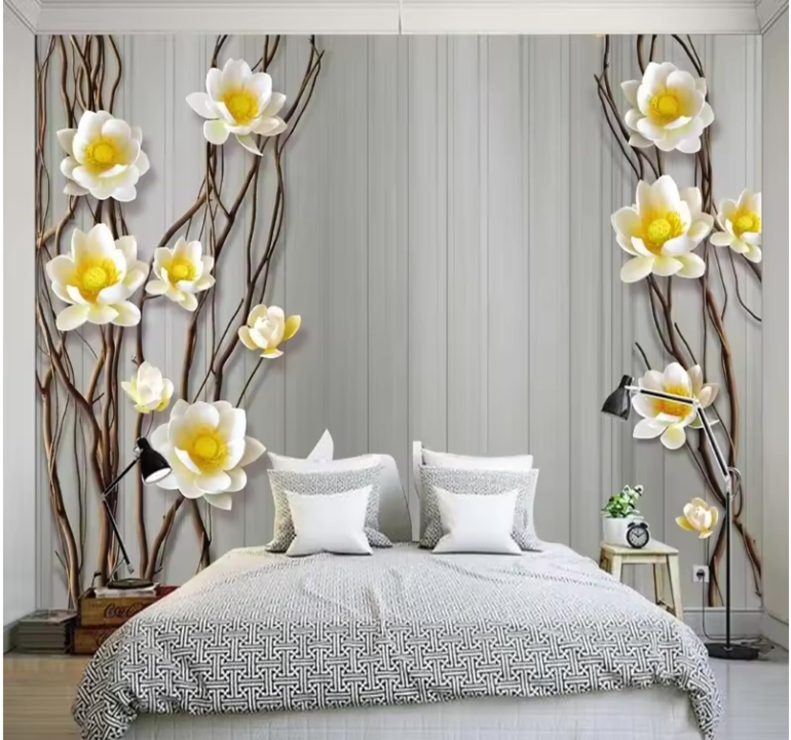 Papier peint floral intérieur salon 3D branche lotus 150x105