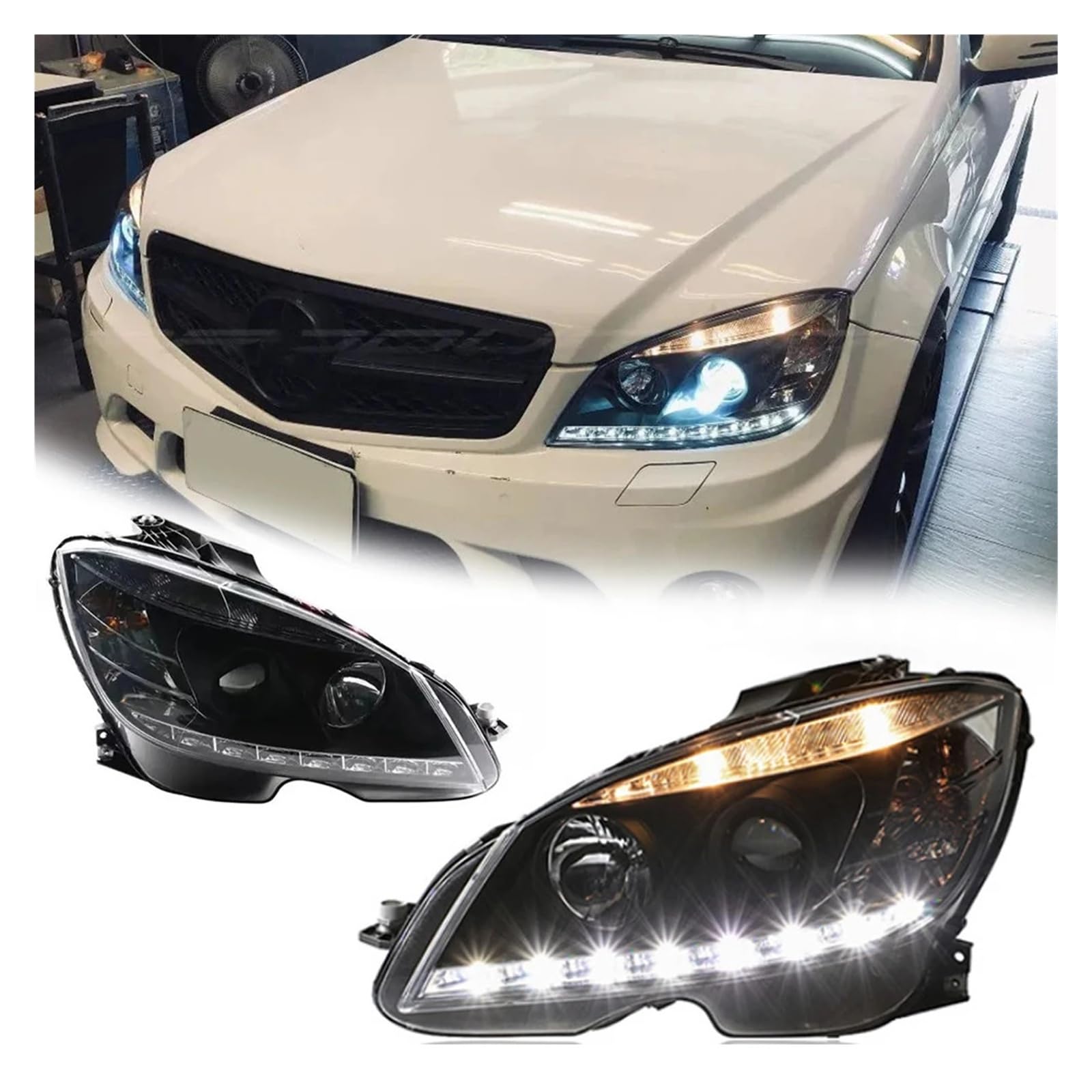 Pasuje do Merc//edes W204 07-10 EMARK Led DRL reflektor samochodowy montaż sygnału akcesoria samochodowe zmodyfikowana lampa reflektory LED(Low led high halogen)
