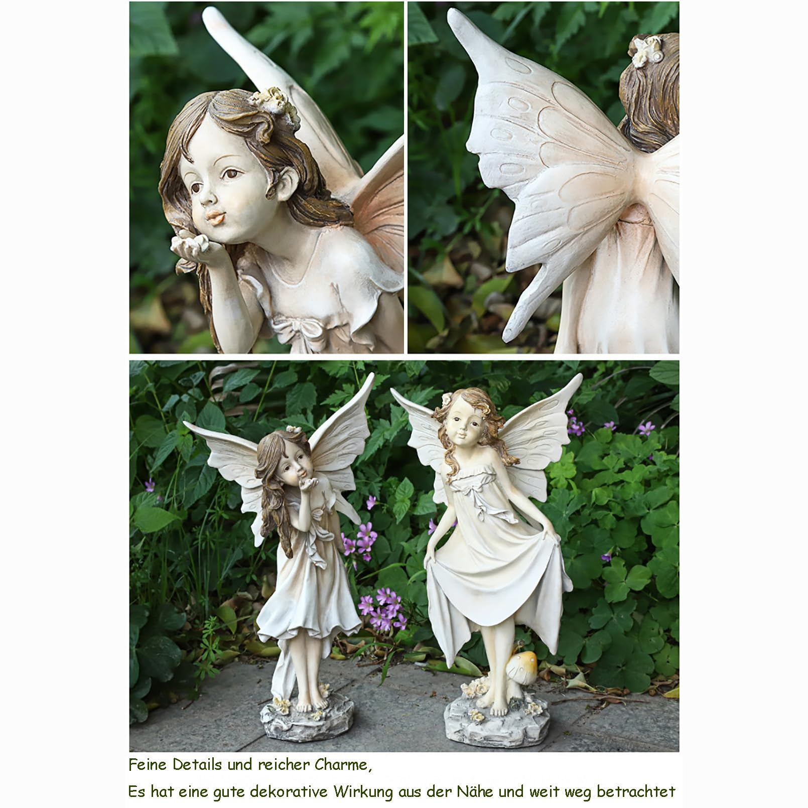 Gartenfiguren & gartenstatuen Elfen Figuren Gartendeko für draußen Retro Mädchen Harz Feen Skulptur,Europäische kreative Gartenfeen-Ornamente,Outdoor oder Haus Dekor,H 34cm,Grau