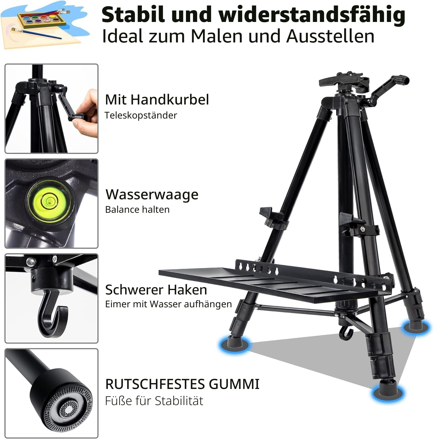Staffelei groß L 50-152cm, Atelierstaffelei, Künstler Staffelei, Verstellbare Staffeleien, Feldstaffelei aus Aluminium mit Tasche/Fässer, Stativ Staffeleien für Kuntsmalerei und Werbung