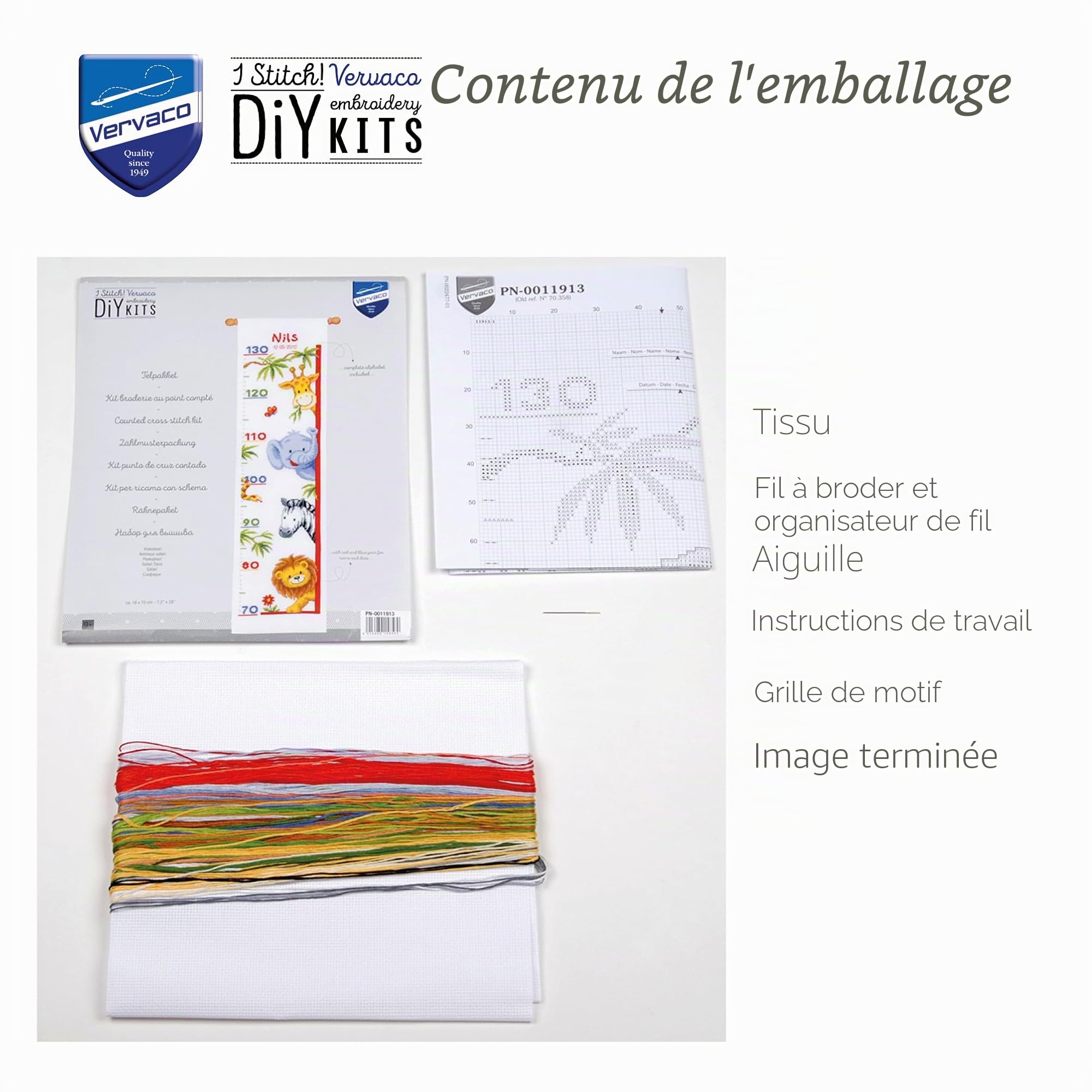 Vervaco Point De Croix Compté Kit DIY Cadeau Mesure De La Hauteur Enfant COUCOU Tableau Complet Kit De Broderie Loisir Créatif Maison Décoration ca. 18 x 70 cm Cross Stitch Height Chart