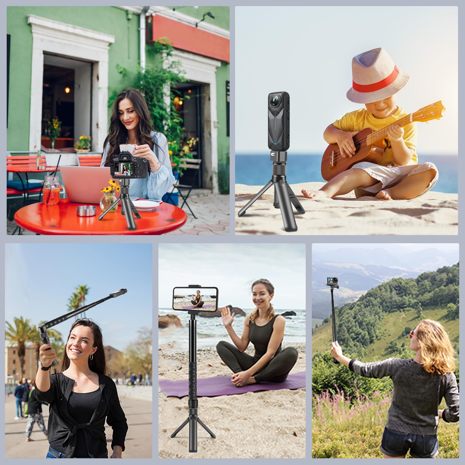 PULUZ Insta 360 Bullet Time Selfie-Stick-Set für Insta360 X3 X4 X5 ONE X2, 114 cm unsichtbares Selfie-Stick-Einbeinstativ & Mini-Stativ für Kamera mit Dual-1/4-Schrauben für GoPro Hero 12 11 10 8 7 6