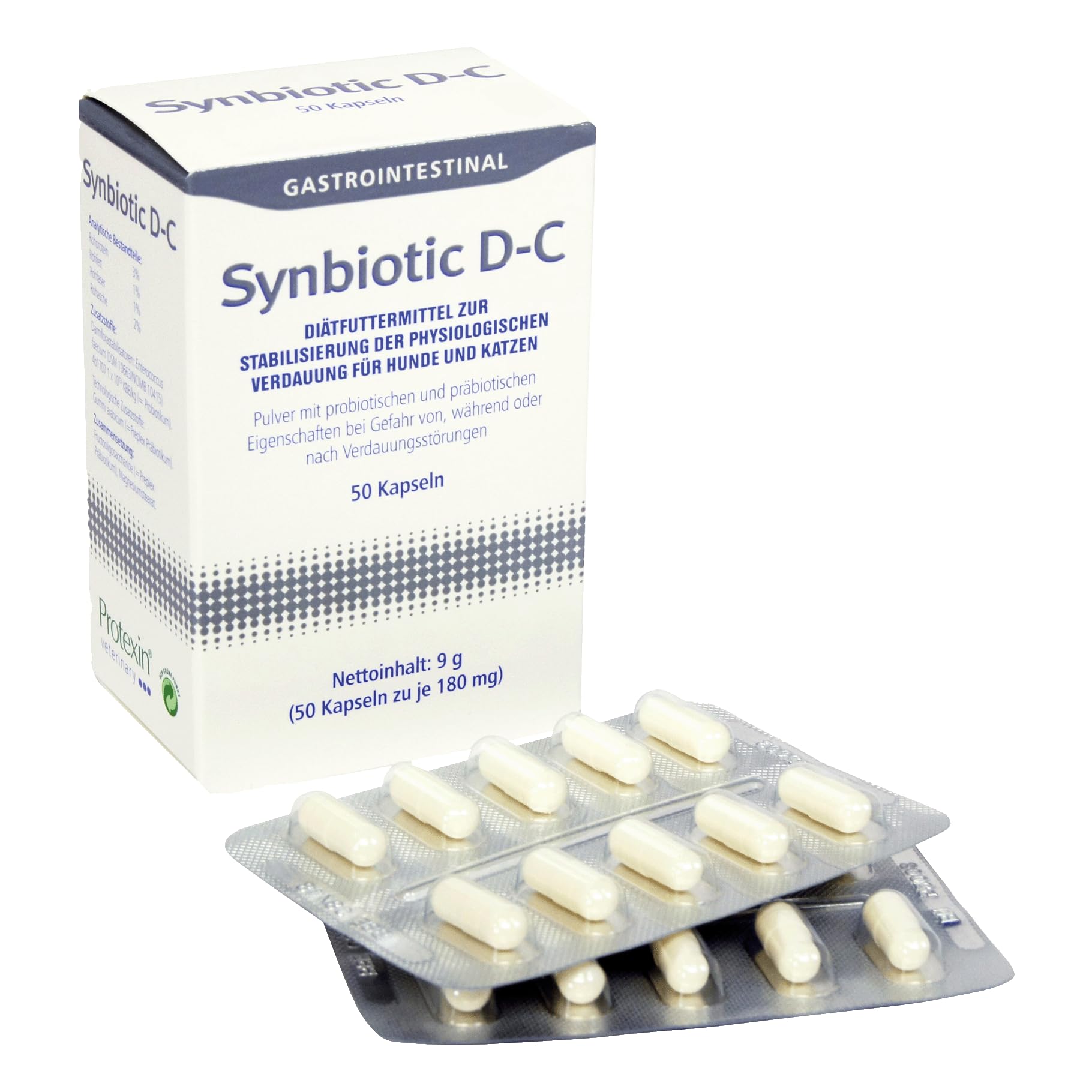 Dechra Synbiotic D-C | dwupak | 2 x 50 kapsułek | karma uzupełniająca dla psów i kotów | do wspomagania trawienia | wysoko skoncentrowane pro- i prebiotyki