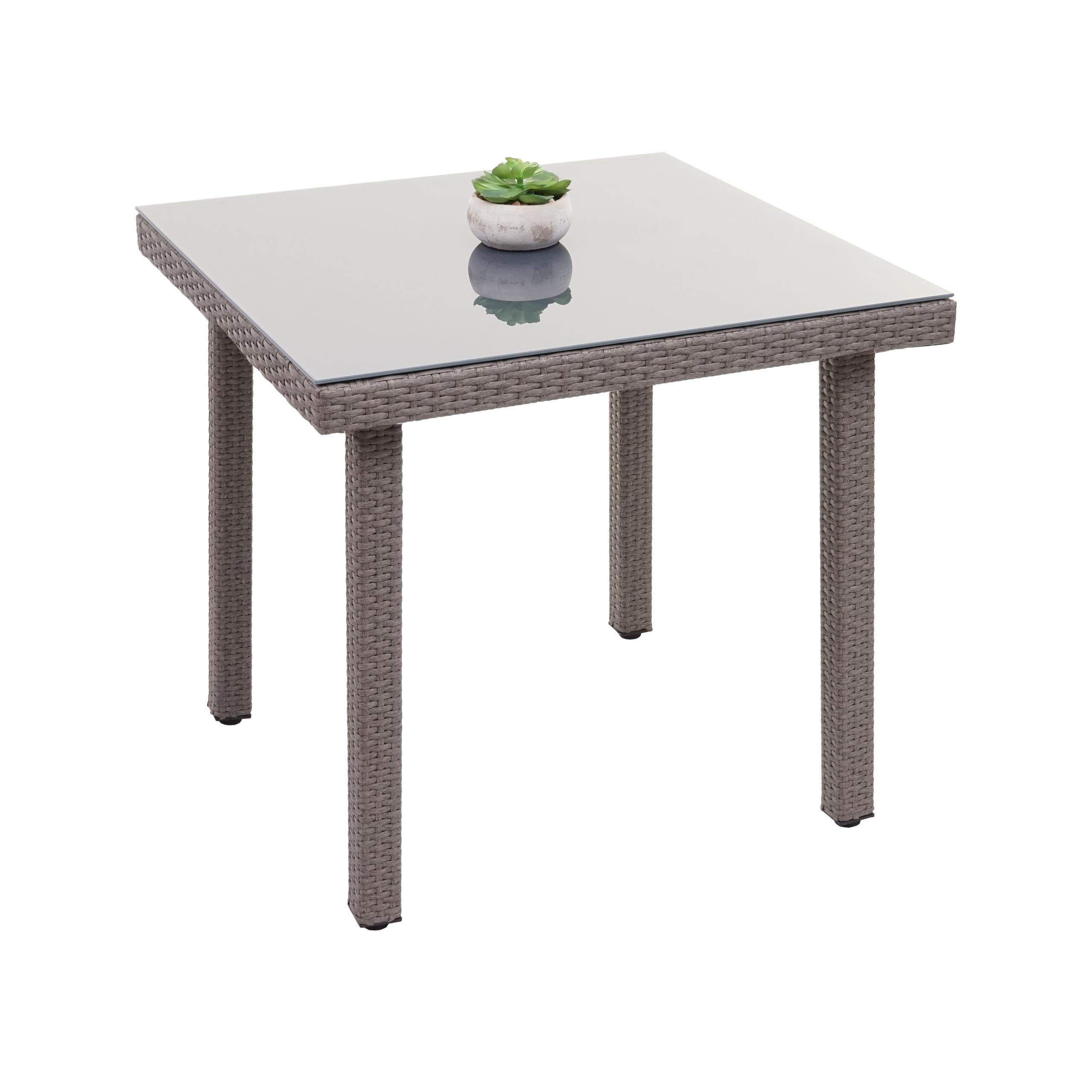 Mendler Poly-Rattan Gartentisch Cava, 80x80cm - grau | Esstisch, Beistelltisch, Tisch mit Glasplatte
