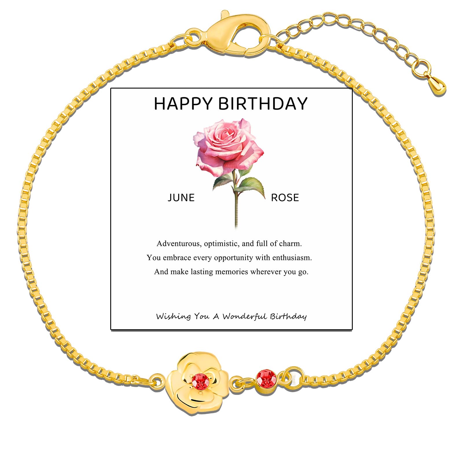 PARTNER 18K Golden Birth Flower Bracelet Gifts for women Birthstone Bracelet Gifts Birth Month Jewelry Floral Gifts Birth Month Flower Birth Flower Bouquet Bracelet