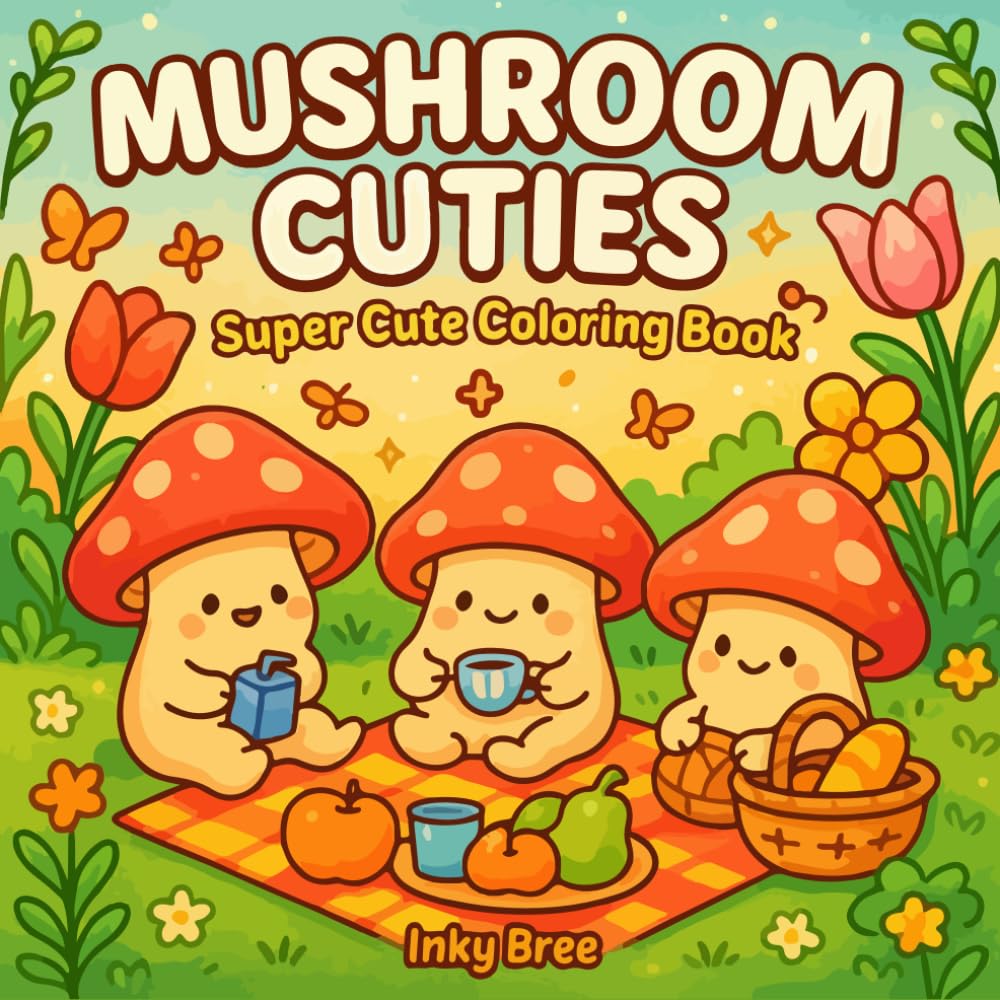 Mushroom Cuties: Super Cute Coloring Book