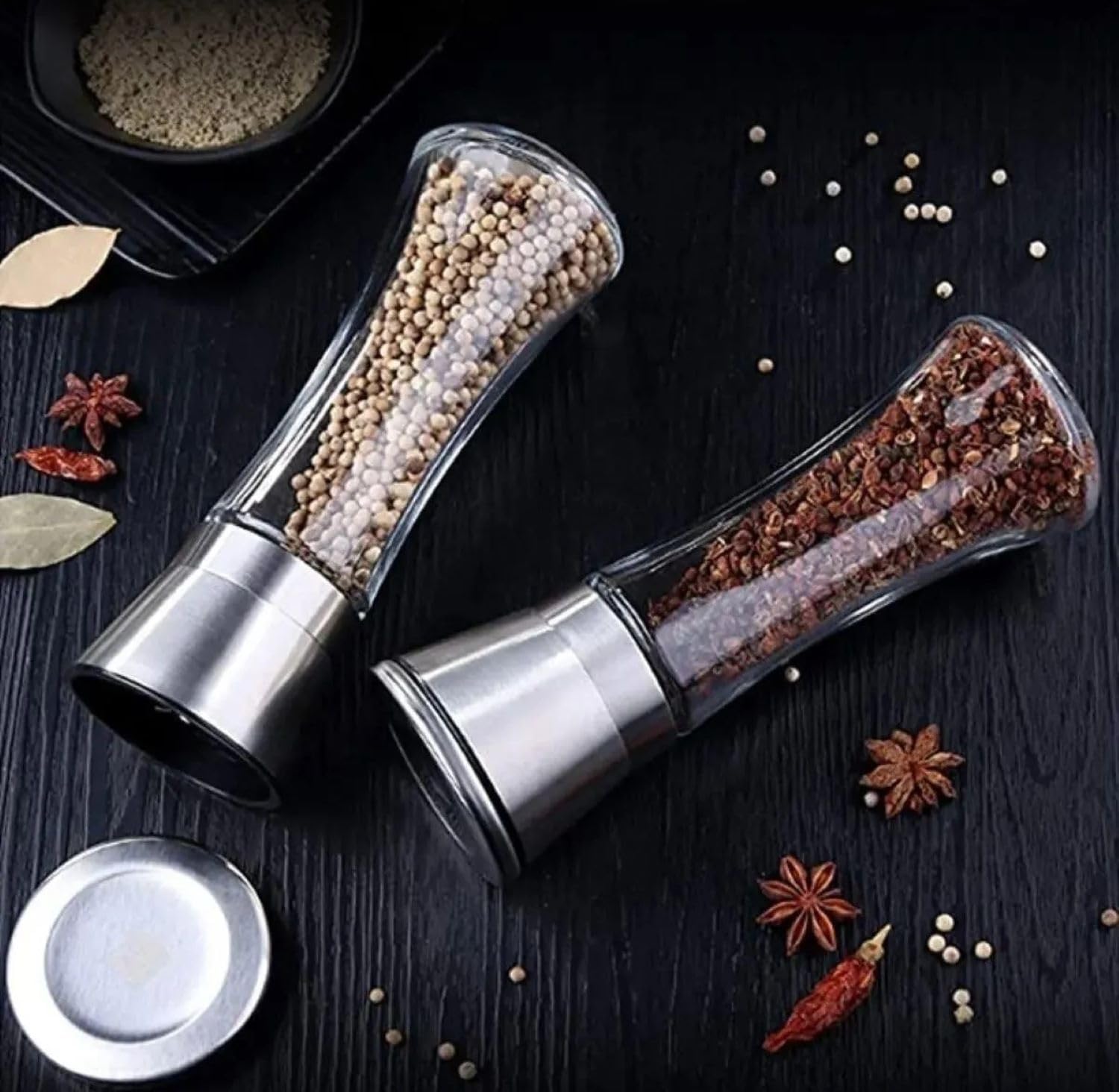 Busstier Stainless Steel Spice Mill Set with Glass Body with Lid 2 7.5 Inch — Amazon image 3