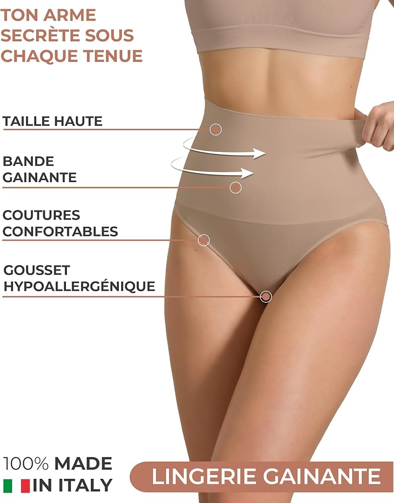 Culotte Gainante Femme Ventre Plat Risalti - Lot De 2 - Microfibre Seamless Sans Coutures - Made In Italy - Pour Un Effet Lissant Immédiat Et Confortable