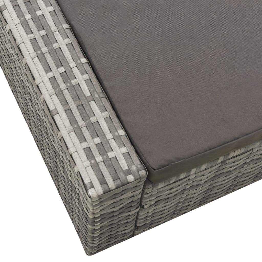 Lit double en polyrotin, gris, de jardin, de loisirs, convient pour jardin, terrasse, cour, côté piscine