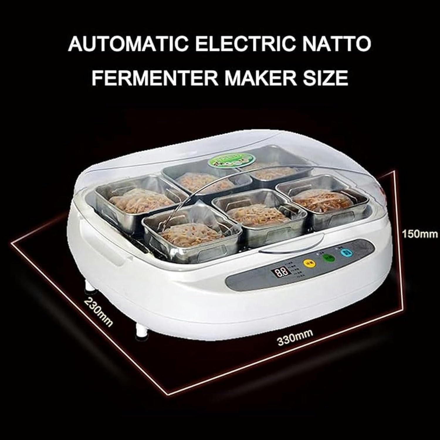 Natto Yogurt Electric Fermenter, Automatic Natto Automatic Fermentation of 3.5 L with 6 Stainless Steel Containers and 7 Modes, Smart Panel Control, for Ferment Rice Wine