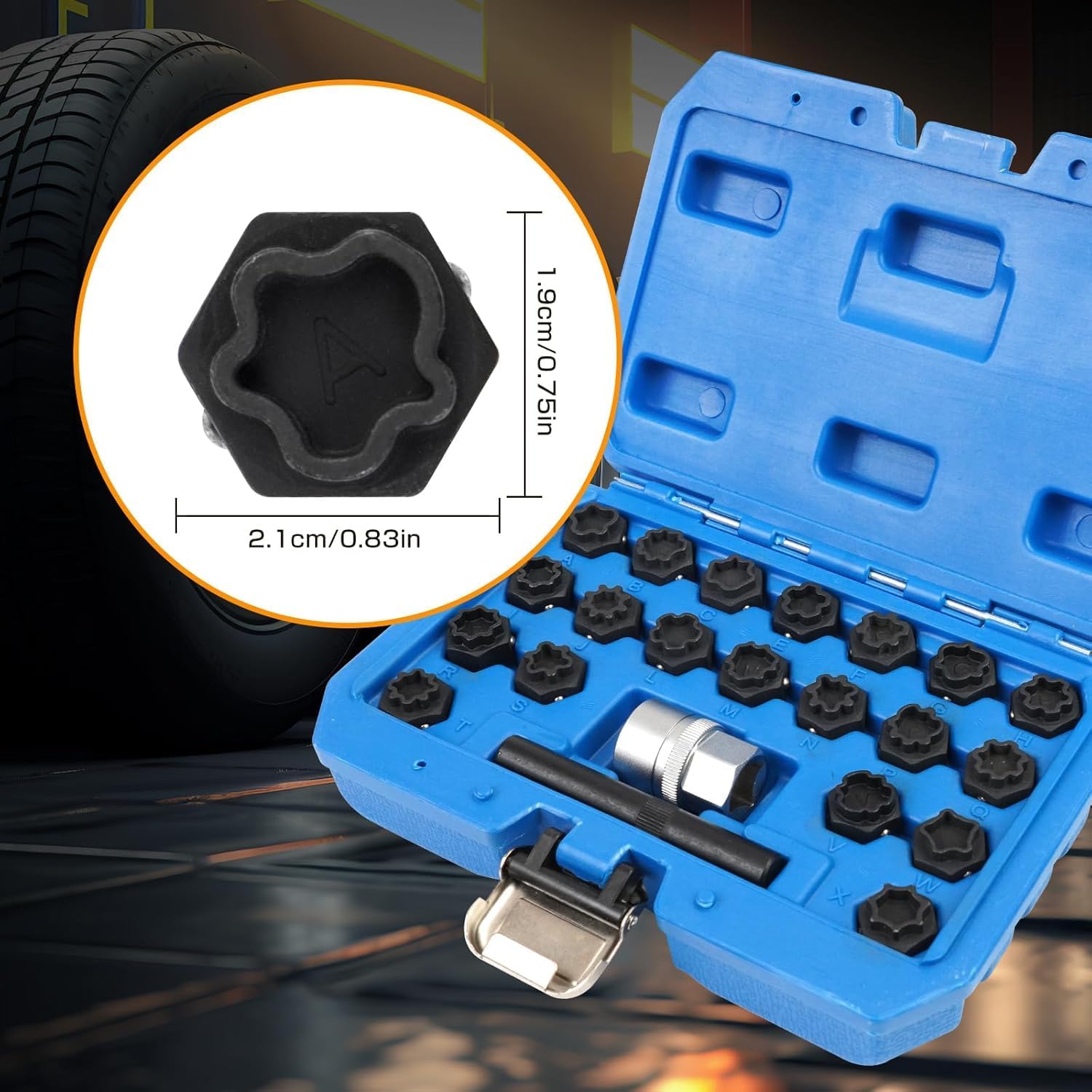 Wheel Lock Key Removal Kit, 22 PCS Audi Wheel Locking Key Wheel Lock Nut Socket Adapter Set Wheel Anti-Theft Lug Nut Removal Tool with 1/2" Driver Scoket Adaptor Compatible with Audi