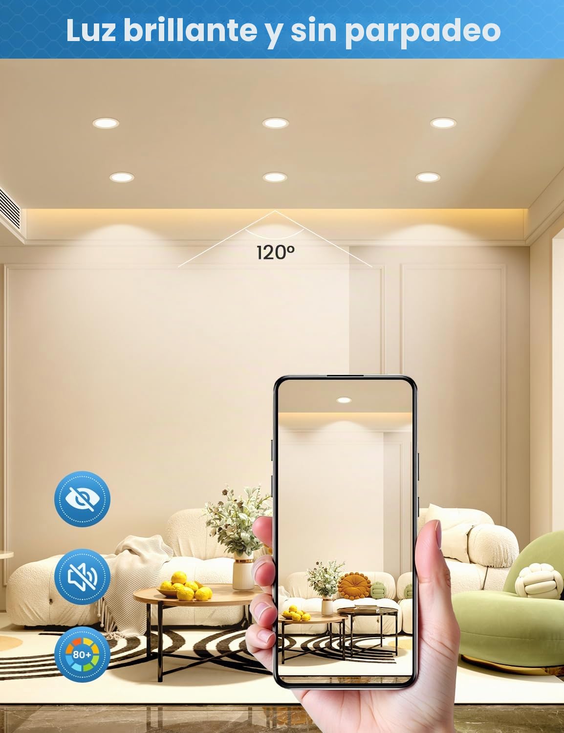 Focos LED Empotrables, Corte Ø68-80 mm, Luz Neutra 4000 K, 20 Uds | Ultraplanos 25mm, 5W 450lm, IP44, No Regulables, Downlight y Ojos de Buey Redondos para Techo de Pladur, Baño/Cocina/Salón