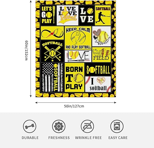 Miniatura 4 de Manta de franela de regalos de sóftbol de 60 x 50 pulgadas, regalos de sóftbol para niñas, cosas de sóftbol para decoración de fiestas, mantas de
