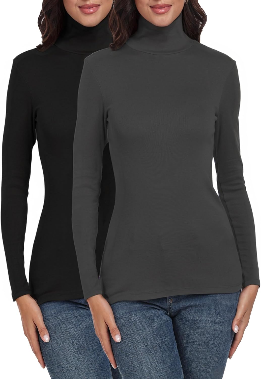 TAIPOVE Turtle Neck Long Sleeve Shirt Women's Ribbed Knit Turtleneck Tops Slim Fitted Thermal Pullover Undershirt