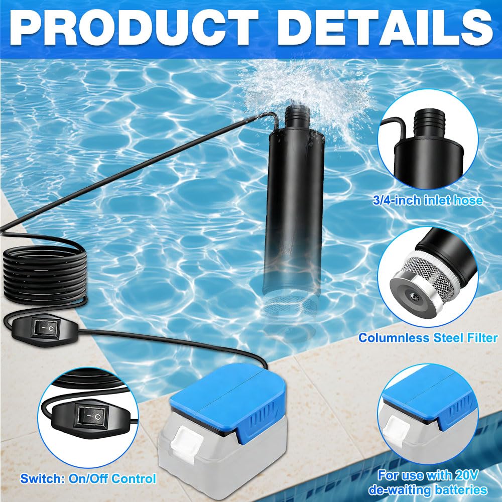 Pompe a Eau Sans Fil pour Batterie Makita 18V, 100W 20V Portable Pompe a Eau Batterie, 635 GPH pour Douche de Jardin, Flaque, Camping, Camping-Car, Cale, Aquarium
