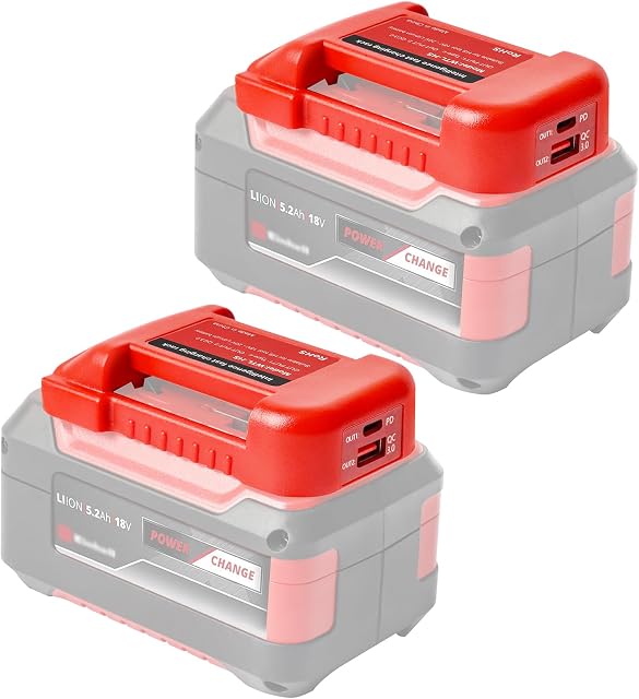 QUPERR 2-pakowy adapter baterii, ładowarka USB kompatybilna z systemem akumulatorów Einhell Power X-Change 18V Podwójny adapter ładowarki USB do telefonu z szybkim ładowaniem typu C (tylko adapter)