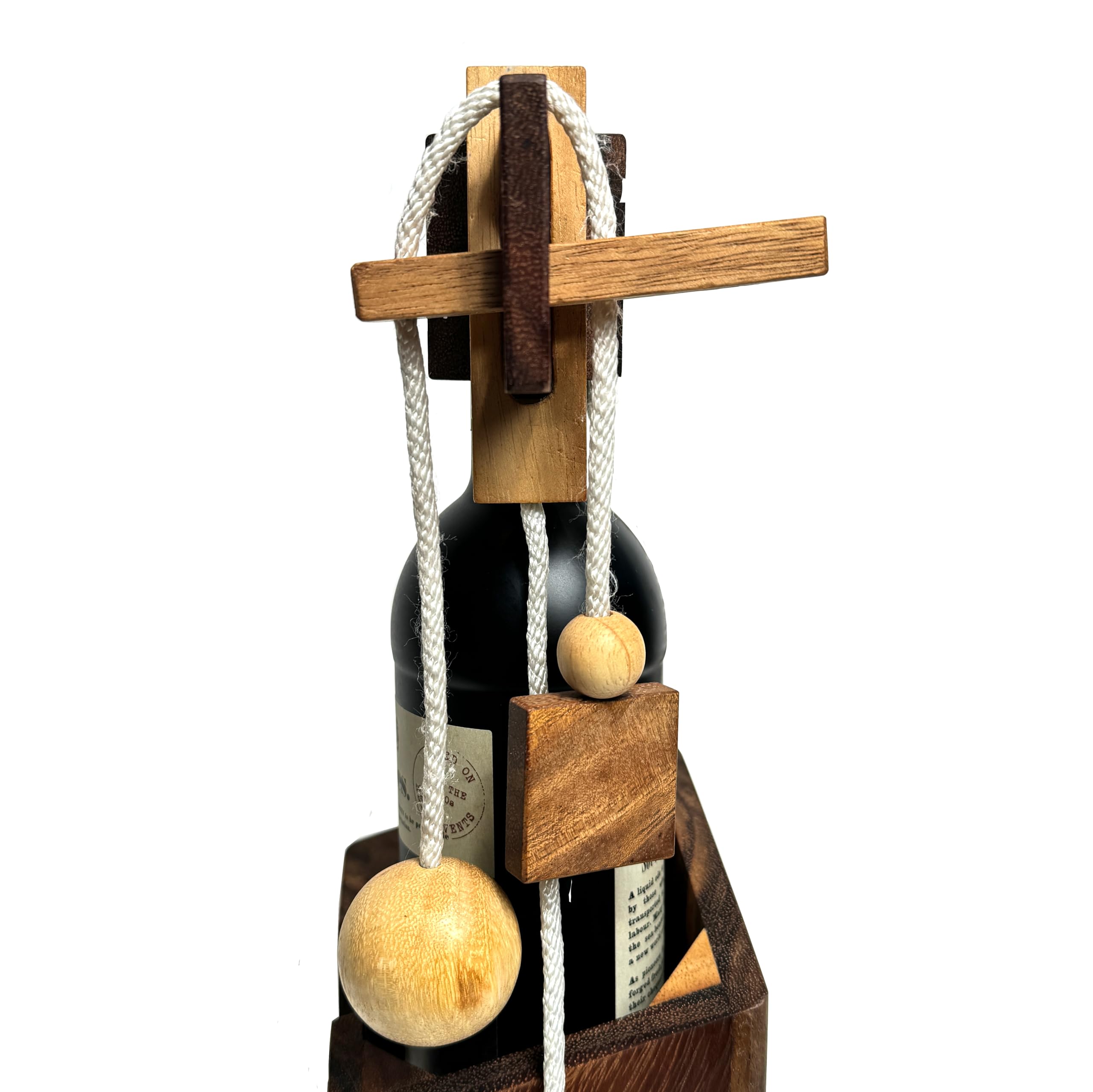 Crafty Artisan - Wine Bottle Lock Puzzle - Wooden IQ Brain Teaser for Adults - Fun Gift for Men or Women, Brown, Small - Image 4