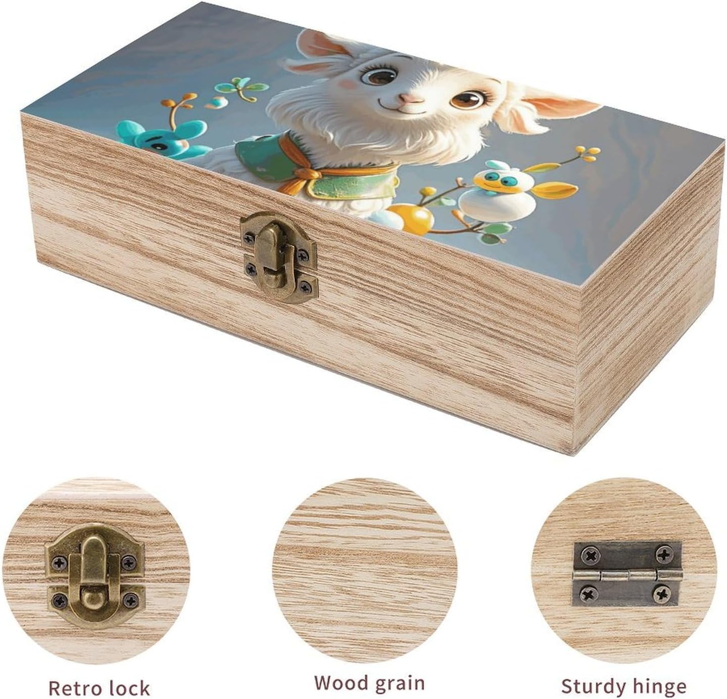 Cute Goat Wooden Storage Box Decorative Keepsake Boxes image 3