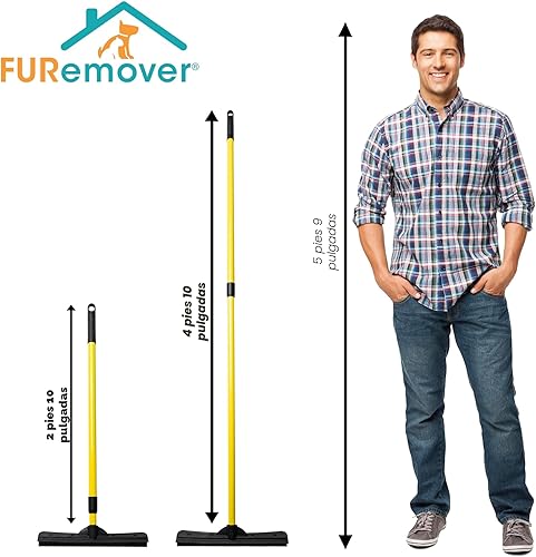 Miniatura 3 de FURemover Escoba de goma original para pelo de mascota con escoba, con mango telescópico de 58 pulgadas para alfombras, azulejos y madera dura