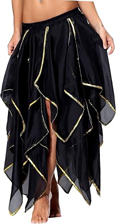 Seawhisper 10 Panel Skirt Women - Handkerchief Maxi Skirt with Gold Sequins, Multi-Use Adult Belly Dance Skirt