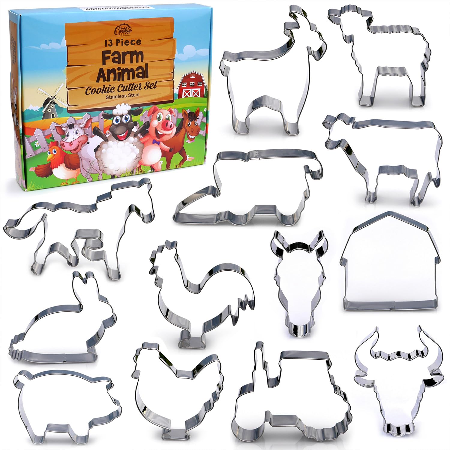 Juego de cortador de galletas de granja, juego de 13 piezas, acero inoxidable