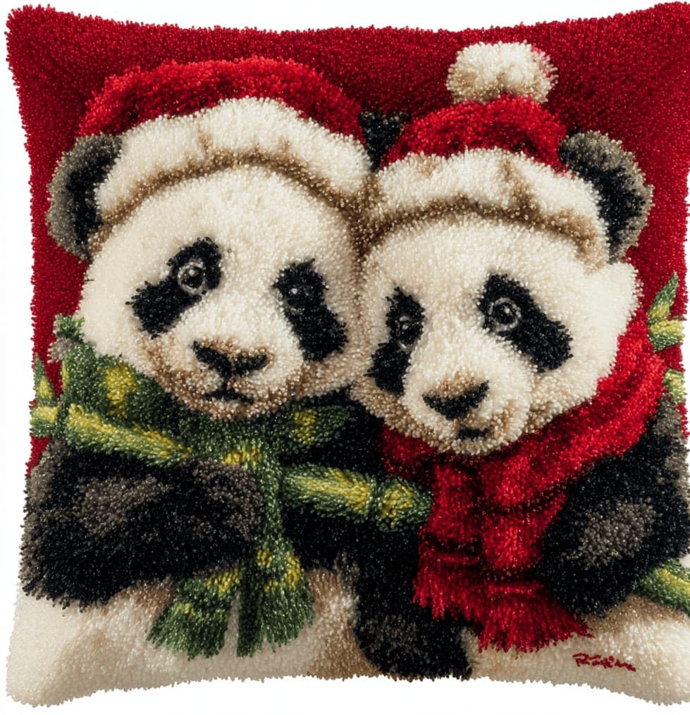 Kitquiver Latch Hook Kits Panda for Adults,Beginners DIY Latch Hook Cushion Kits and Latch Rug Kits Cross-Stitch Embroidery Cushion Cover for Home Sofa Decoration 17X17 in