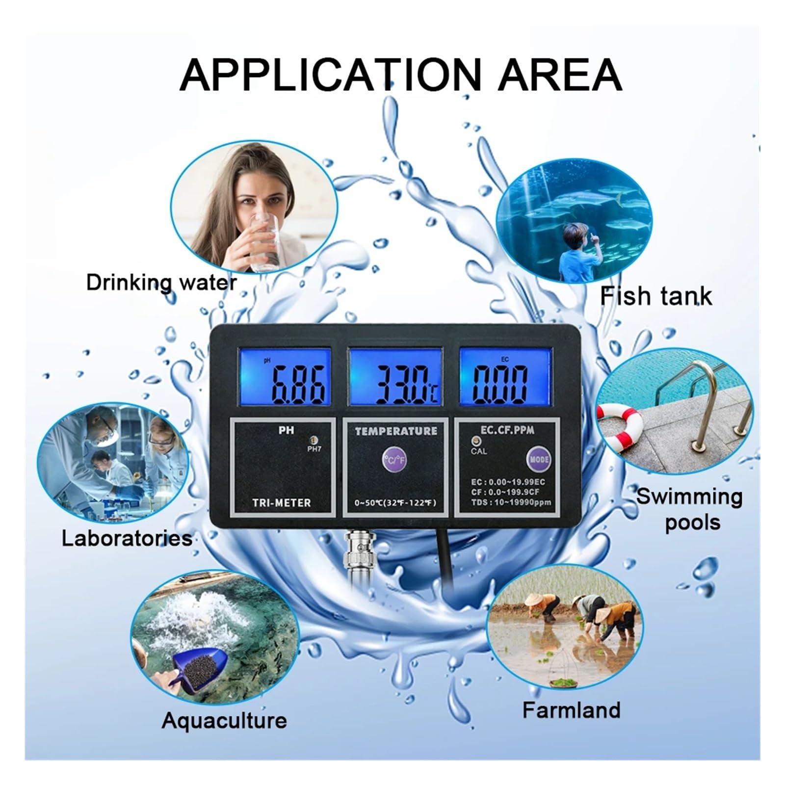 Tester Digitale 5 in 1 PH EC TDS CF Temp di qualità Del'acqua Misuratore Online Professionale for Laboratorio Piscine for Acquari Rilevamento Rapido E Preciso