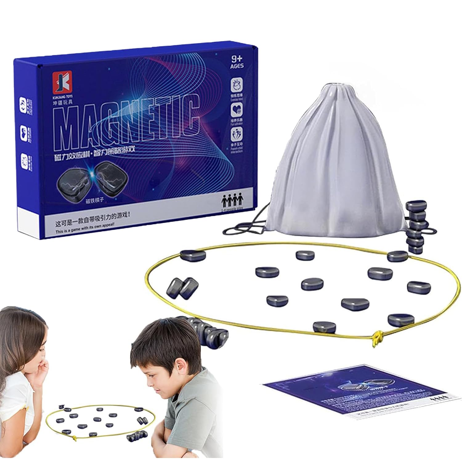 IKNZI Magnetic Chess Game, Magnetic Chess Strategy Game - 2024 New Family Board Games Set - Fun Table Top Magnet Chess Game with Magnetic Chess Rocks Set
