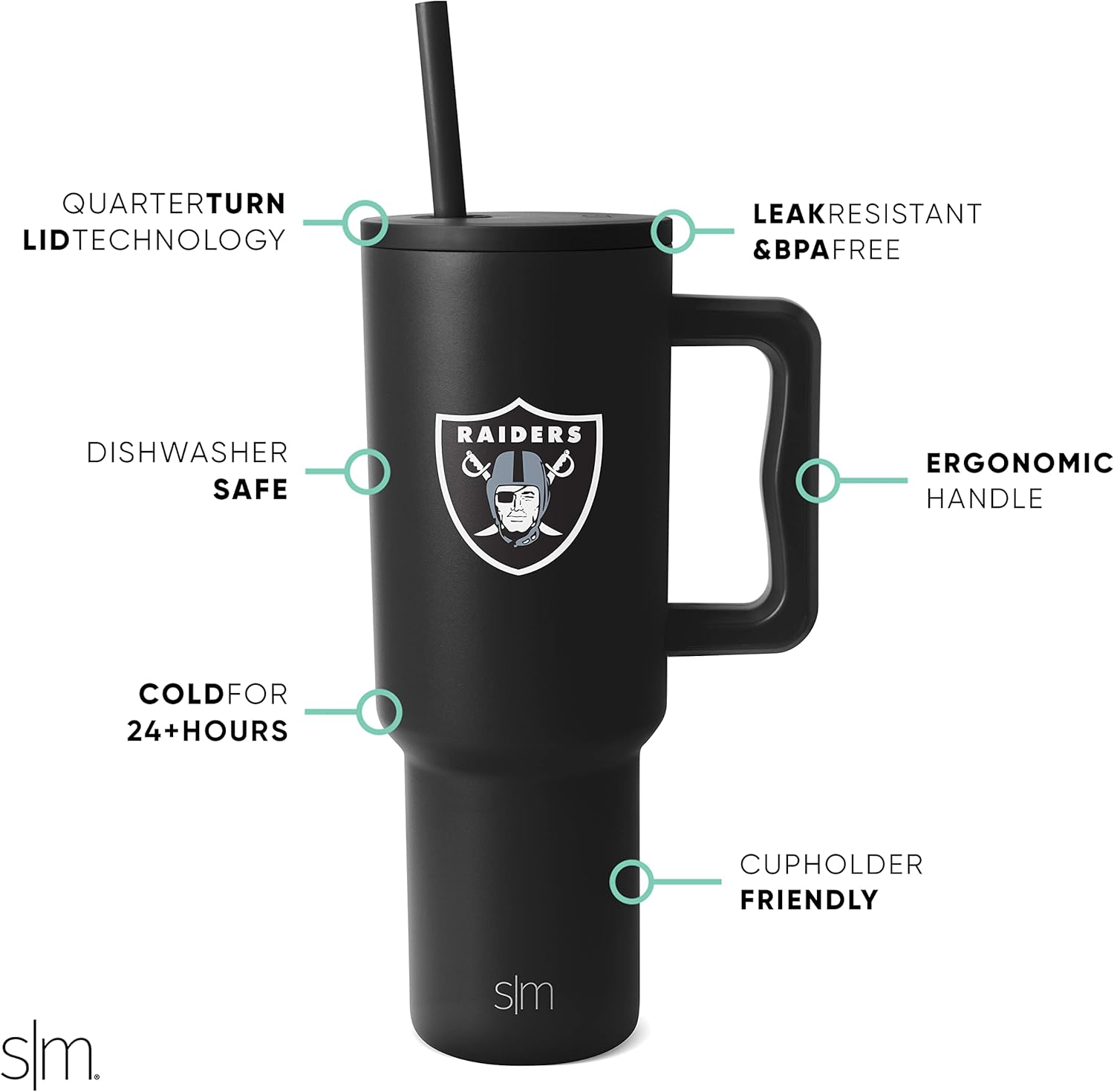 Simple Modern Officially Licensed NFL 40oz Tumbler with Handle and Straw Lid | Football Thermos Gifts for Men, Women, Christmas | Trek Collection | Las Vegas Raiders