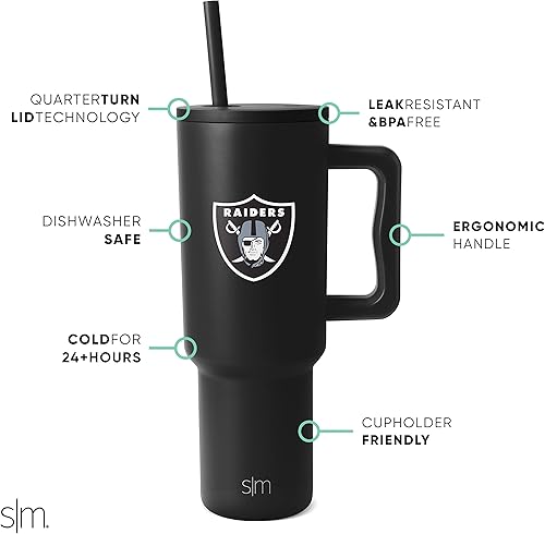Miniatura 3 de Simple Modern Vaso con licencia oficial de la NFL de 40 onzas con asa y tapa con pajilla regalos de termo de fútbol para hombres mujeres Navidad