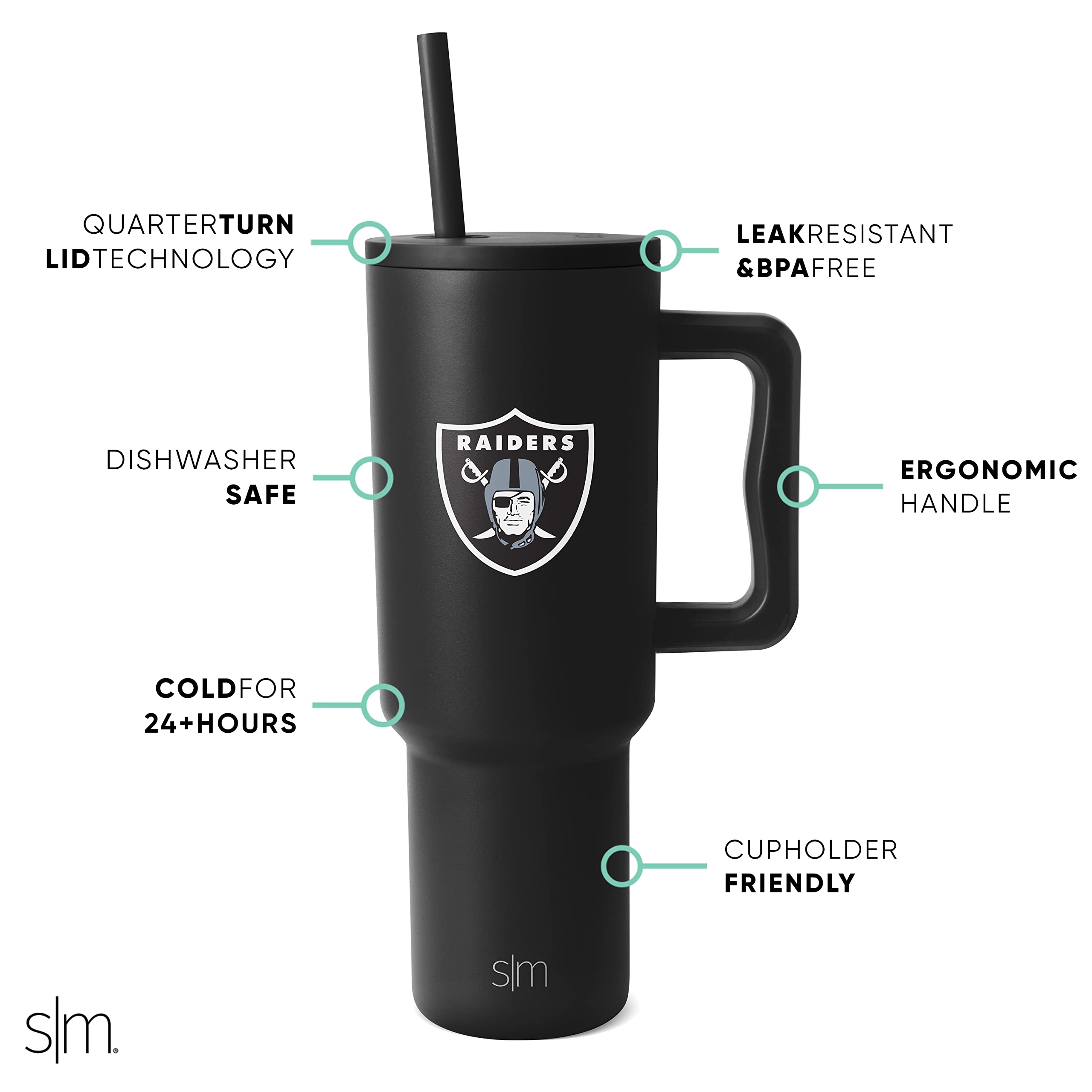Simple Modern Officially Licensed NFL 40oz Tumbler with Handle and Straw Lid | Football Thermos Gifts for Men, Women, Christmas | Trek Collection | Las Vegas Raiders