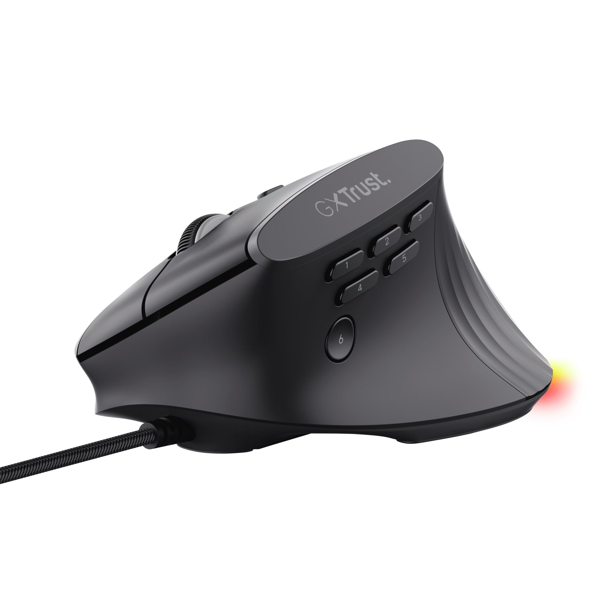 GXTrust 145 Rexxa Vertikale Gaming Maus mit Programmierbaren Tasten, 12.8k DPI, Ergonomische Maus mit Kabel USB-A 1,7m, Mehrfarbige RGB Beleuchtung, Enthaltene Software, Gaming Mouse MMO - Schwarz