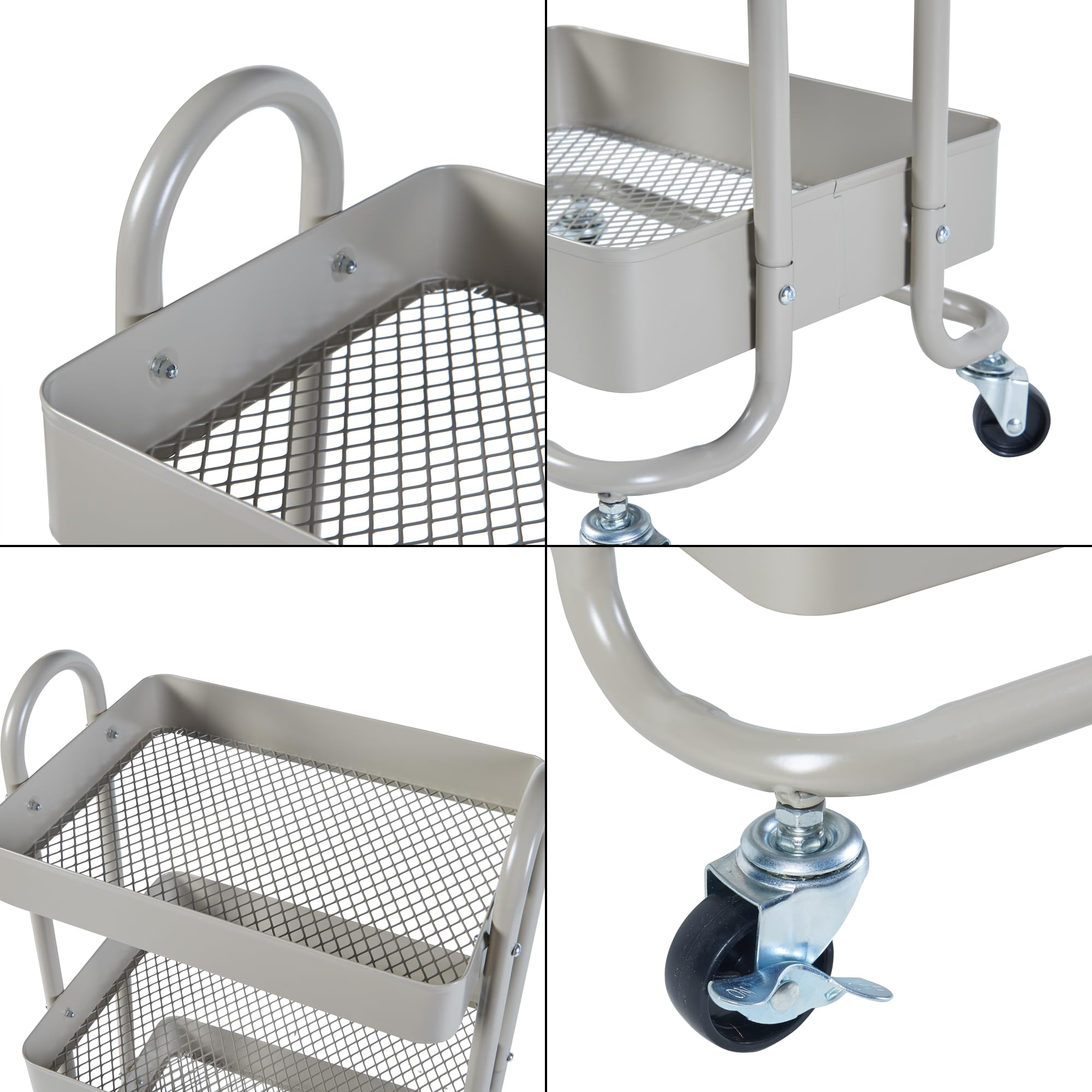 [en.casa] Chariot de Service Polyvalent Desserte Cuisine Salon Salle de Bains 4 Paniers Étagère de 4 Surfaces Meuble de Rangement Acier 104 x 46 x 35 cm Rouge