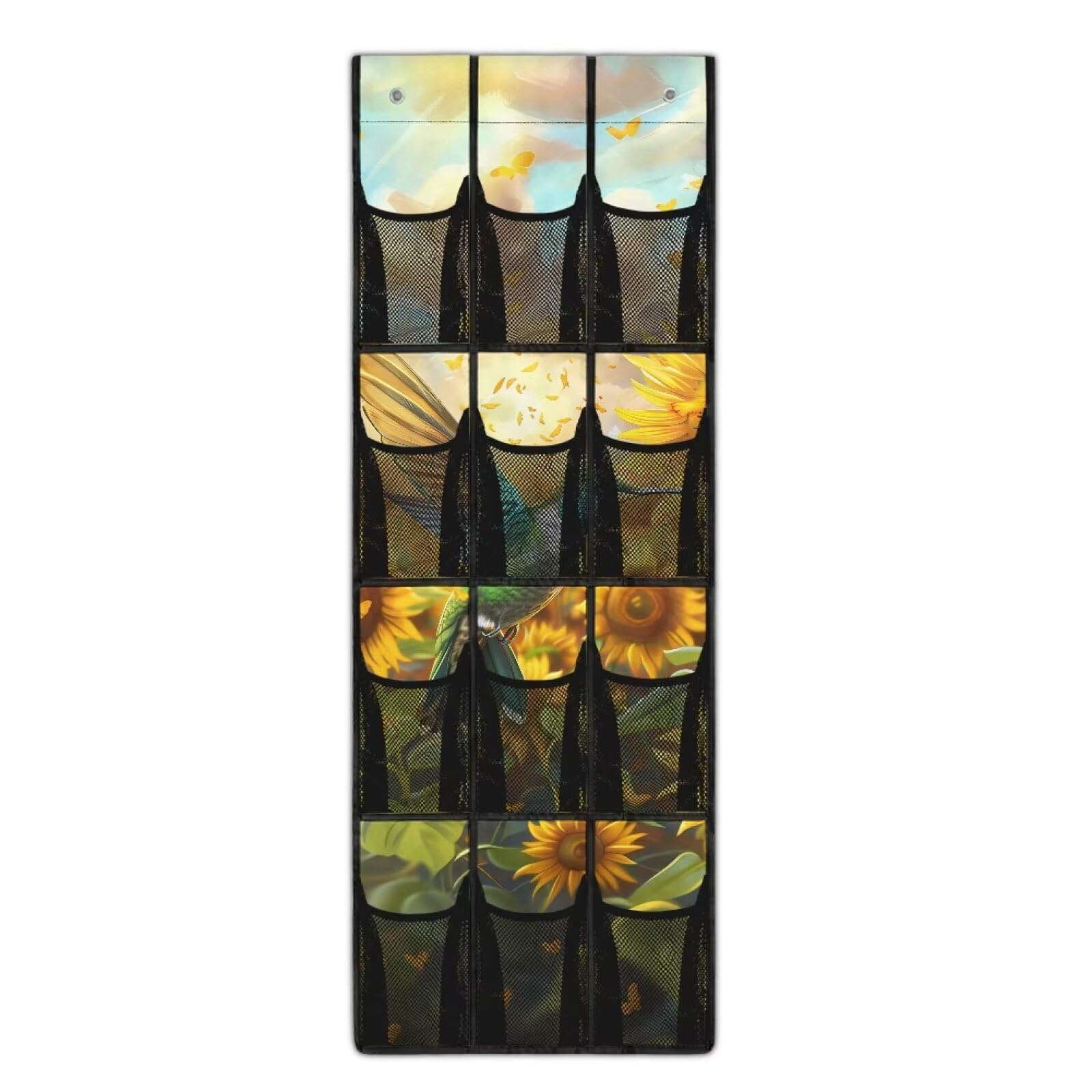 Sellikakes Sunflower Bird Over the Door Hanging Organizer for Closet - Large Storage Bags with Metal Hooks, Space Saving Home Organization